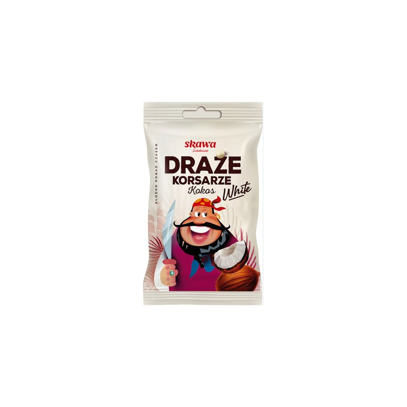 DRAŻE KORSARZE KOKOSOWE smak kokos WHITE BIAŁE SKAWA 70g