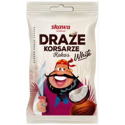 DRAŻE KORSARZE KOKOSOWE smak kokos WHITE BIAŁE SKAWA 70g