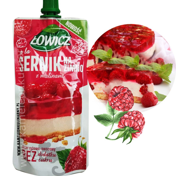 ŁOWICZ - MUS - SERNIK NA ZIMNO Z MALINAMI 100g KRÓTKA DATA 