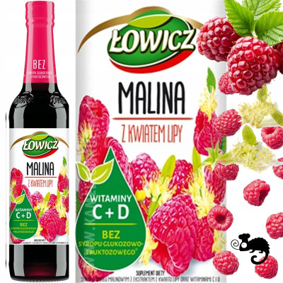 SYROP owocowy MALINA Z KWIATEM LIPY LIPĄ LIPA z wit C D 400ml 0,4L ŁOWICZ
