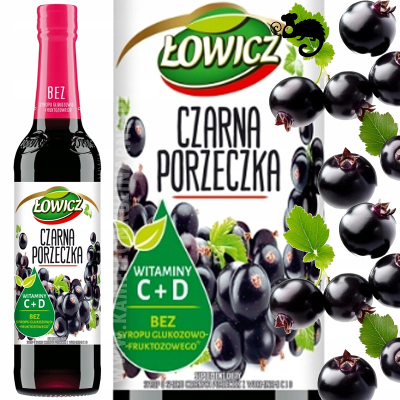 SYROP owocowy CZARNA PORZECZKA PORZECZKOWY z witaminą C D 400ml 0,4L ŁOWICZ