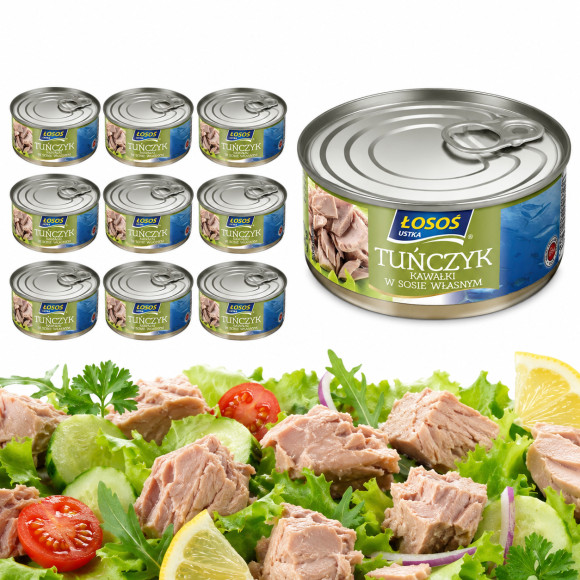 Łosoś Ustka TUŃCZYK KAWAŁKI W SOSIE WŁASNYM źródło białka 170g x10 = 1,7kg puszka