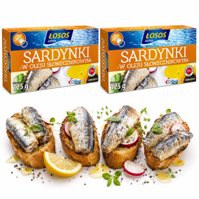 Łosoś Ustka SARDYNKI W OLEJU SŁONECZNIKOWYM 125g x2 = 0,25kg puszka