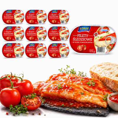 Łosoś Ustka FILETY ŚLEDZIOWE W SOSIE POMIDOROWYM 175g x10 = 1,75kg puszka