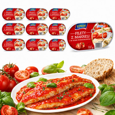Łosoś Ustka FILETY Z MAKRELI W SOSIE POMIDOROWYM 175g x10 = 1,75kg puszka