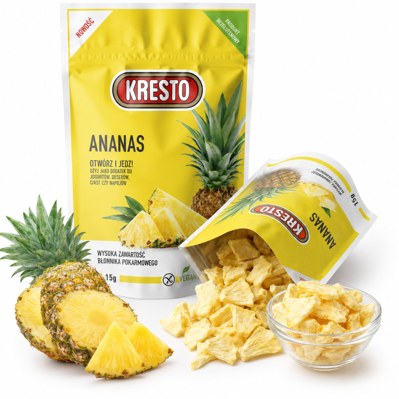 KRESTO ANANAS LIOFILIZOWANY do wypieków jogurtów płatków śniadaniowych 15G