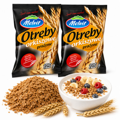Melvit Otręby orkiszowe prażone do jogurtu smoothie deserów 125g x2 = 0,25kg