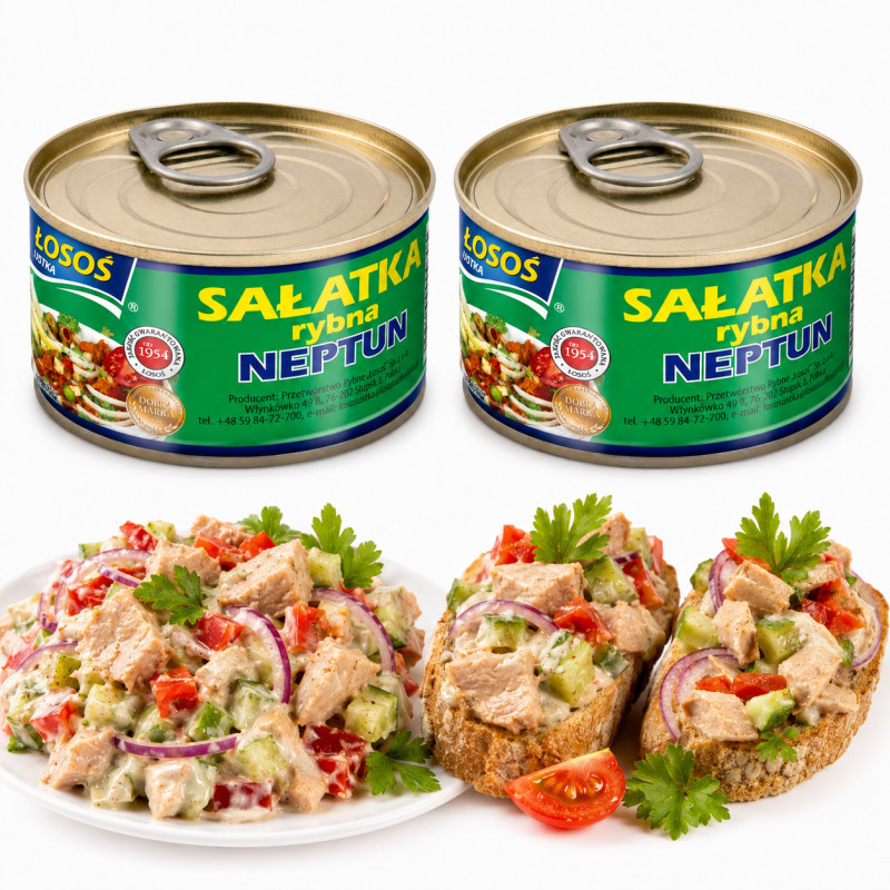 Łosoś Ustka SAŁATKA RYBNA NEPTUN farsz z łososia 170g x2 = 0,34kg puszka