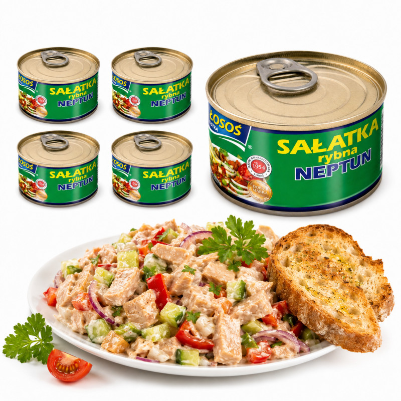 Łosoś Ustka SAŁATKA RYBNA NEPTUN farsz z łososia  170g x5 = 0,85kg puszka