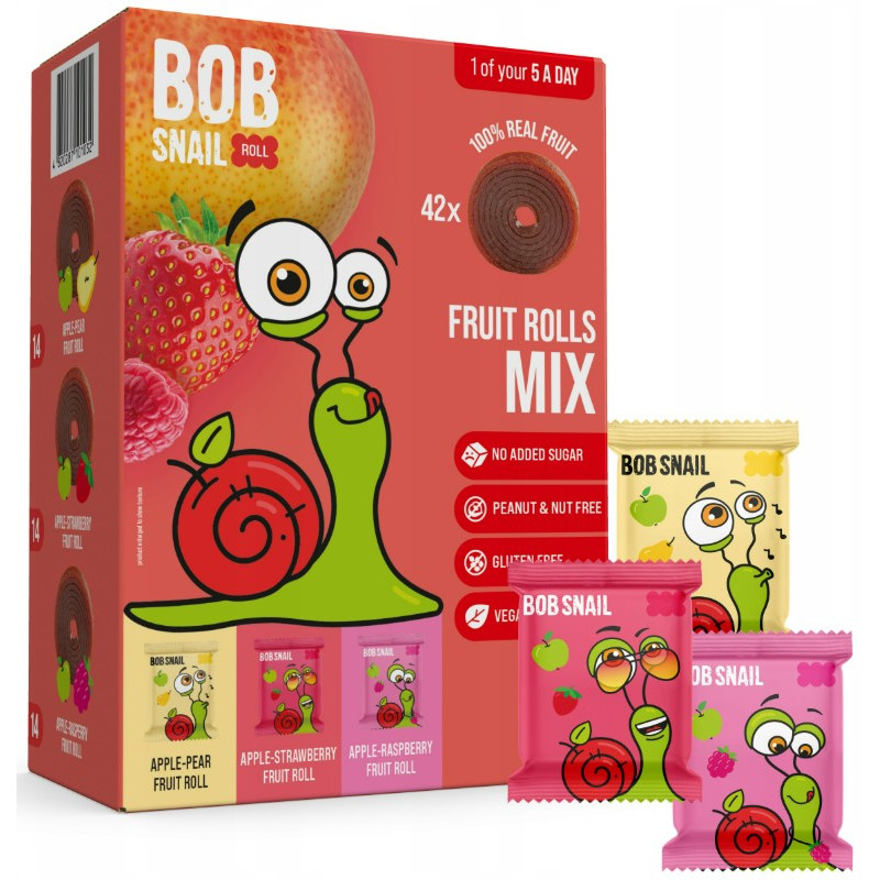 BOB SNAIL rollsy owocowe 420g zestaw 42szt MIX smaki BEZ CUKRU bezglutenu