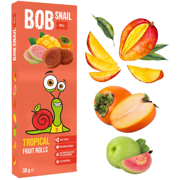BOB SNAIL ROLLS PRZEKĄSKA OWOCOWA bez cukru MANGO PERSYMONA GUAWA 30g