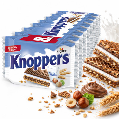 Storck WAFEL KNOPPERS mleczna kanapka 8X25G =0,2KG wielopak 8sztuk