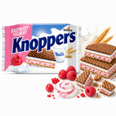 Storck KNOPPERS WAFEL WAFELEK MLECZNA KANAPKA Malina Jogurt 25g
