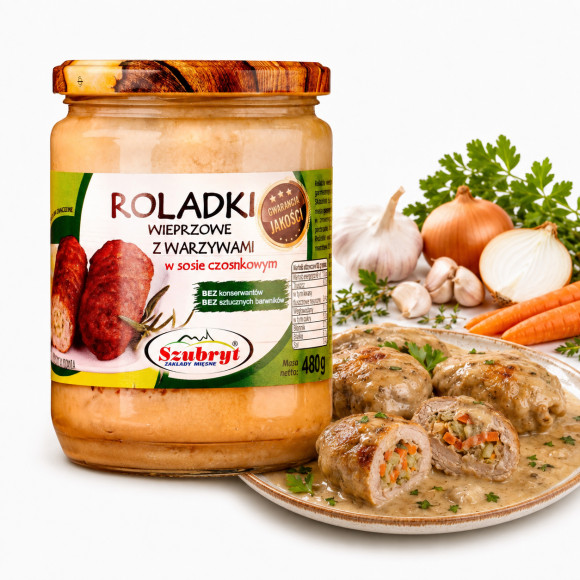 Szubryt ROLADKI WIEPRZOWE Z WARZYWAMI w sosie czosnkowym 480g