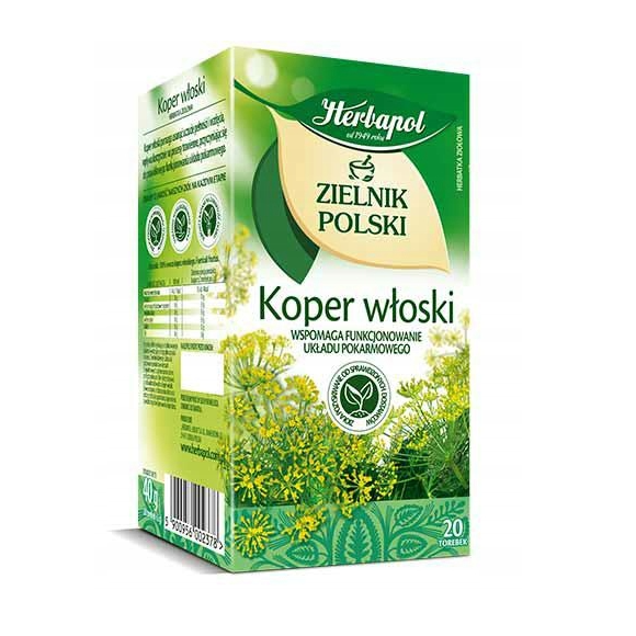 Herbapol ZIELNIK POLSKI KOPER WŁOSKI herbatka ziołowa KOLKI WZDĘCIA 20X2G