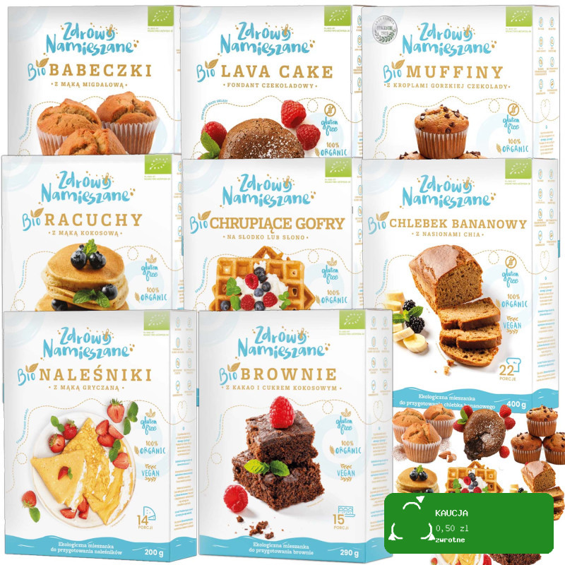 Zdrowo Namieszane BIO bezglutenowy MIX 8 mieszanek do ciast gofrów = 2,12kg