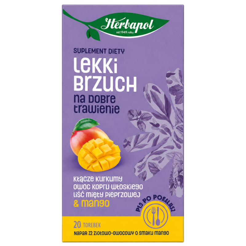 HERBAPOL LEKKI BRZUCH herbata ziołowo-owocowa MANGO TRAWIENIE SASZETKI 
