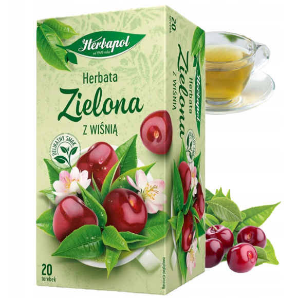 Herbapol herbata ZIELONA Z WIŚNIĄ 20 SASZETEK