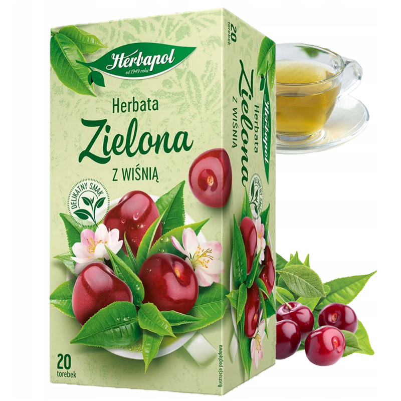 Herbapol herbata ZIELONA Z WIŚNIĄ 20 SASZETEK