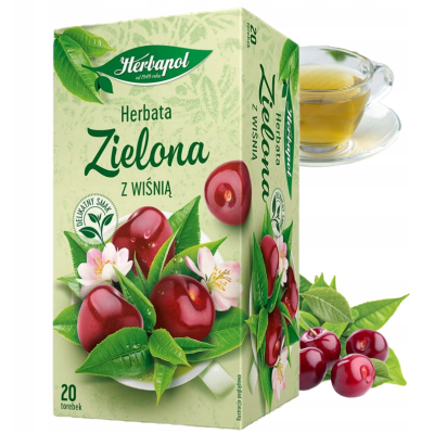 Herbapol herbata ZIELONA Z WIŚNIĄ 20 SASZETEK