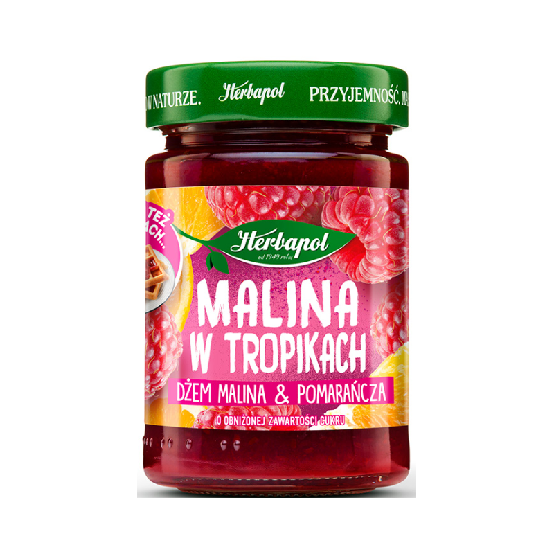 Herbapol MALINA W TROPIKACH dżem MALINA I POMARAŃCZA niskosłodzony 280G