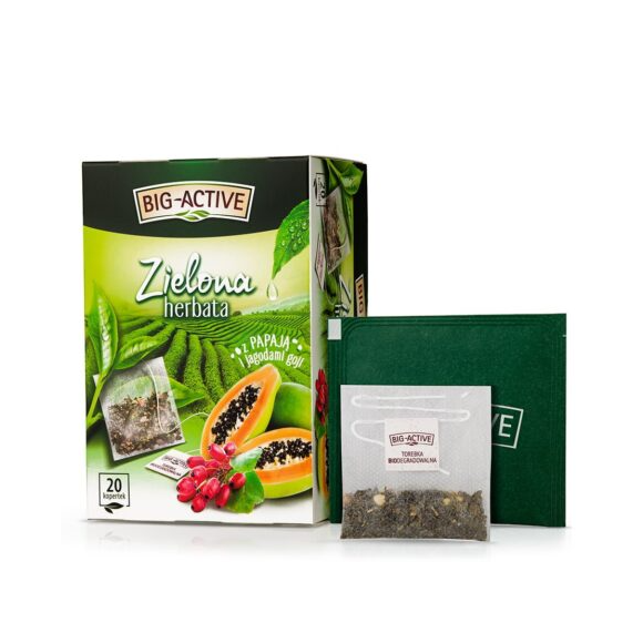 BIG-ACTIVE HERBATA ZIELONA PAPAJA JAGODY GOJI ekspresowa 20 kopertek 