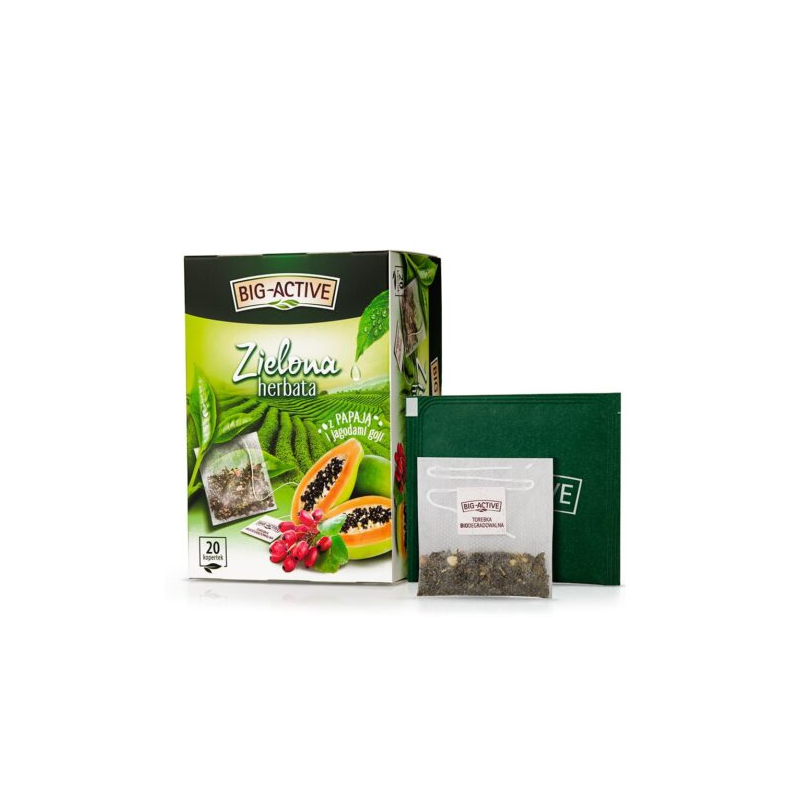 BIG-ACTIVE HERBATA ZIELONA PAPAJA JAGODY GOJI ekspresowa 20 kopertek 