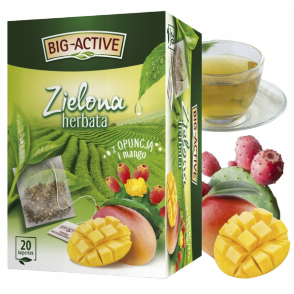 BIG-ACTIVE HERBATA ZIELONA OPUNCJA Z MANGO ekspresowa 20 kopertek 
