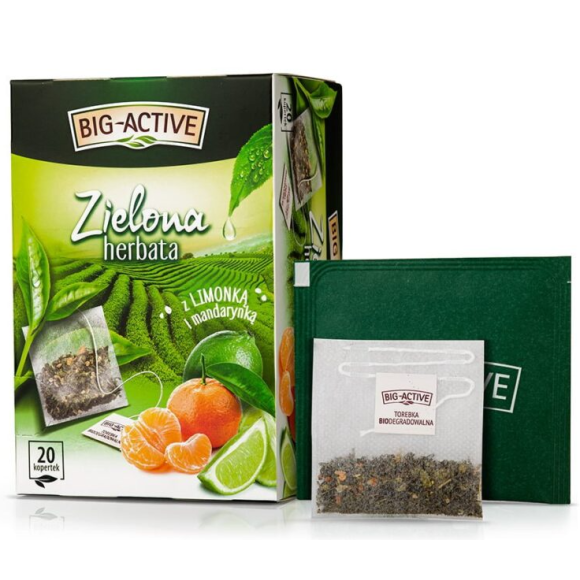 BIG-ACTIVE HERBATA ZIELONA Z LIMONKĄ I MANDARYNKĄ 20 KOPERTEK 