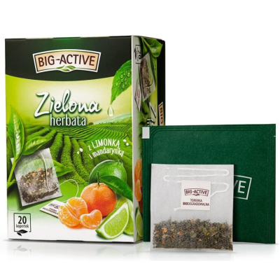 BIG-ACTIVE HERBATA ZIELONA Z LIMONKĄ I MANDARYNKĄ 20 KOPERTEK 