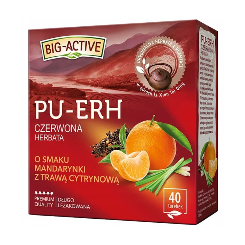 BIG-ACTIVE herbata PU-ERH MANDARYNKA TRAWA CYTRYNOWA 40 torebek 
