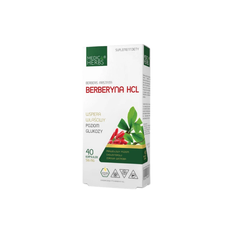 Medica Herbs BERBERYNA HCL wsparcie GLUKOZA ODCHUDZANIE 516MG 40kaps.