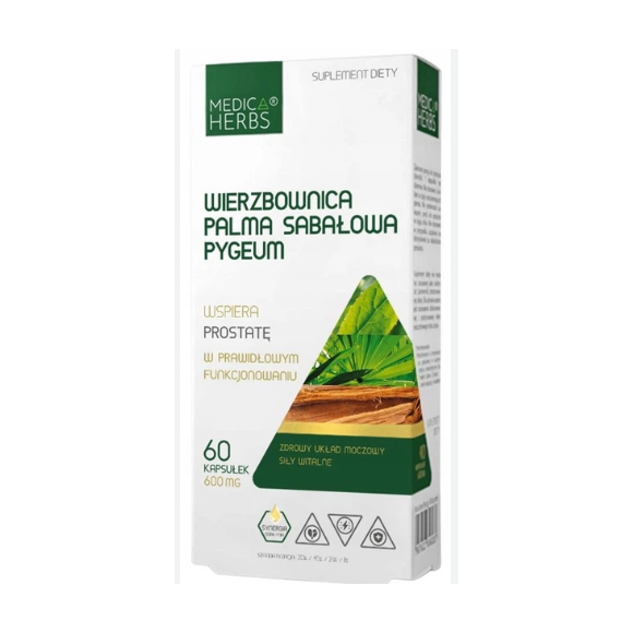 Medica Herbs WIERZBOWNICA PALMA SABAŁOWA PYGEMUM wspracie u.moczowy 60 kaps.