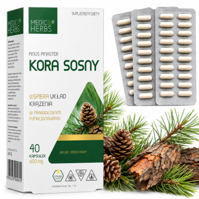 Medica Herbs KORA SOSNY wsparcie KRĄŻENIE MIKROKRĄŻENIE OBRZĘKI 600MG 40kap