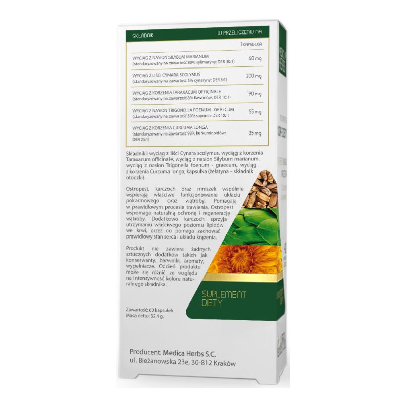 Medica Herbs OSTROPEST KARCZOCH MNISZEK 60kaps wsparcie WĄTROBA U.POKARMOWY