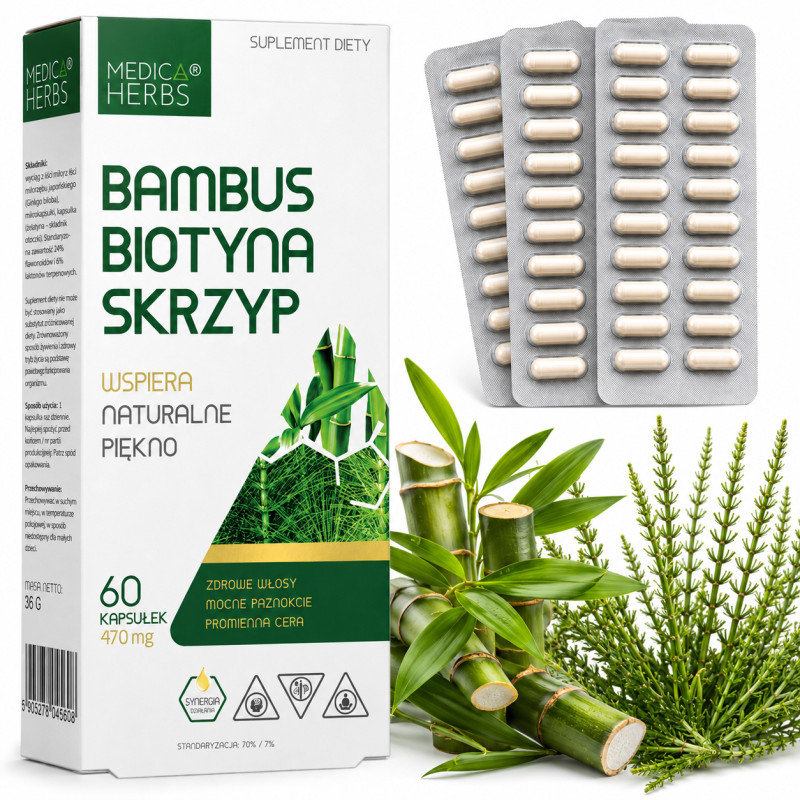 Medica Herbs BAMBUS BIOTYNA SKRZYP Krzemionka MOCNE WŁOSY PAZNOKCIE Skóra