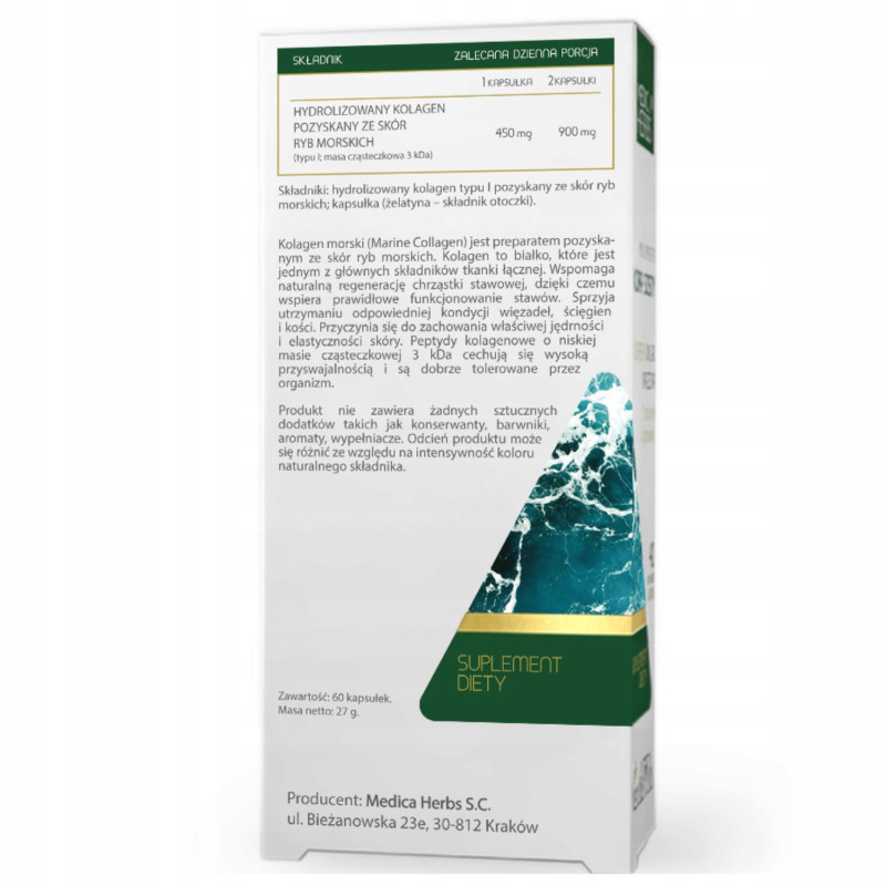 Medica Herbs KOLAGEN MORSKI TYPU I hydrolizowany Z DZIKICH RYB ARKT. 60kaps