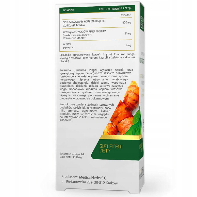 Medica Herbs KURKUMA + PIPERYNA 95% piperyny 605mg 60kaps wsparci TRAWIENIE