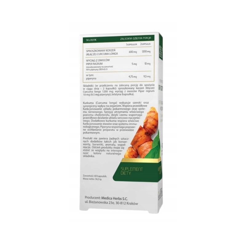 Medica Herbs KURKUMA + PIPERYNA 95% piperyny 605mg 60kaps wsparci TRAWIENIE