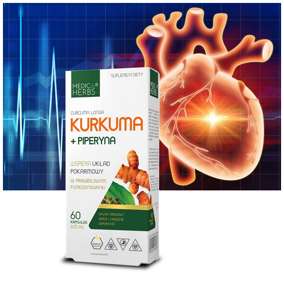 Medica Herbs KURKUMA + PIPERYNA 95% piperyny 605mg 60kaps wsparci TRAWIENIE