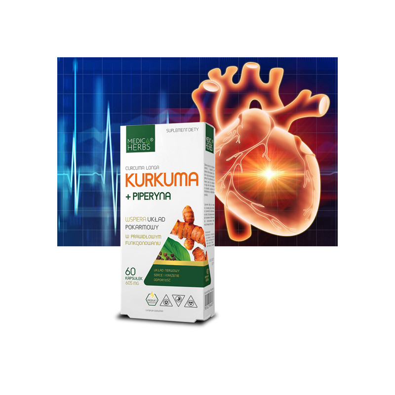 Medica Herbs KURKUMA + PIPERYNA 95% piperyny 605mg 60kaps wsparci TRAWIENIE