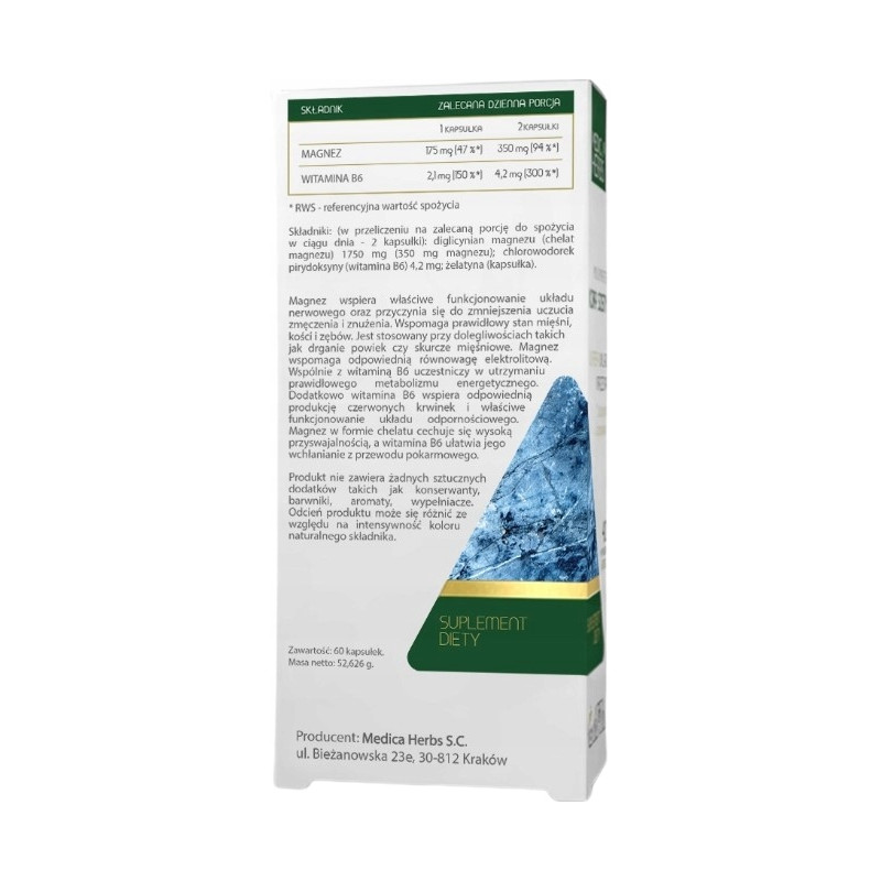 Medica Herbs MAGNEZ CHELAT DIGLICYNIAN MAGNEZU + WITAMINA B6 60kapsułek