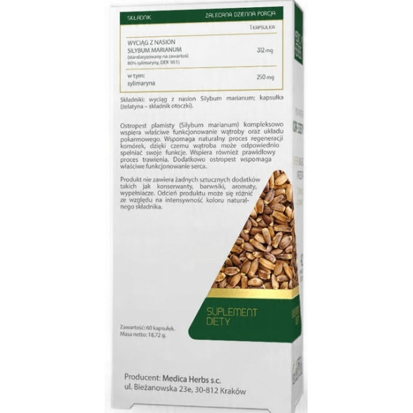 Medica Herbs OSTROPEST 312mg SYLIMARYNA 250mg 60kaps wsparcie U. POKARMOWY