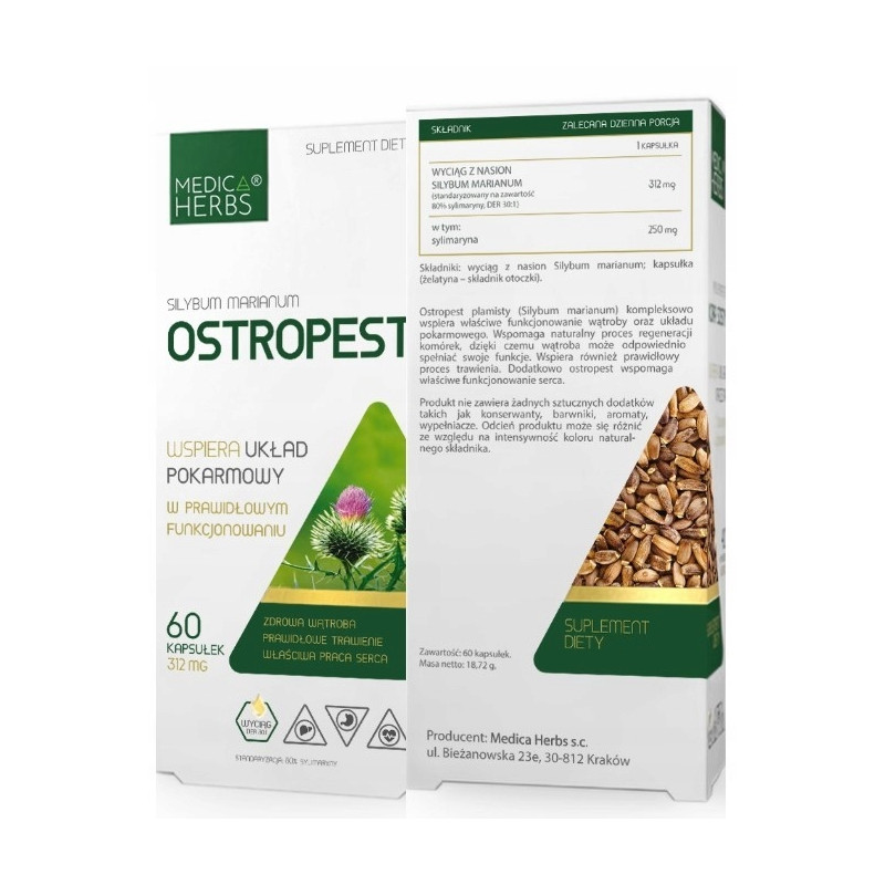 Medica Herbs OSTROPEST 312mg SYLIMARYNA 250mg 60kaps wsparcie U. POKARMOWY
