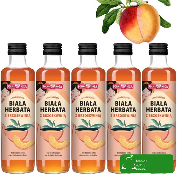 Polska Róża orzeźwiająca BIAŁA HERBATA Z BRZOSKWINIĄ 250ml bez cukru x5szt
