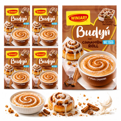 Winiary BUDYŃ CINNAMON ROLL o smaku MAŚLANEJ CYNAMONKI BEZ DODATKU CUKRU 35G x5