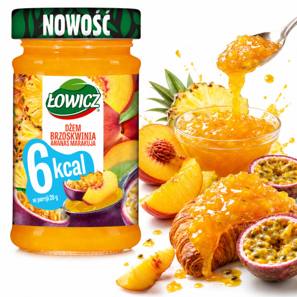 Łowicz DŻEM 6KCAL BRZOSKWINIA ANANAS MARAKUJA bez dodatku cukru 200G