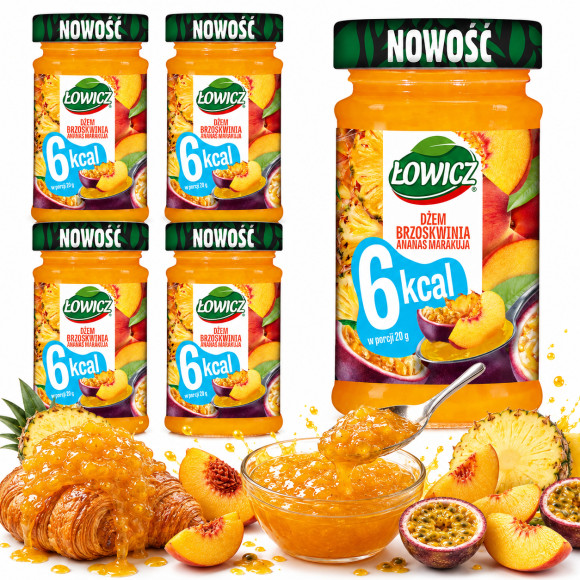 Łowicz DŻEM 6KCAL BRZOSKWINIA ANANAS MARAKUJA bez dodatku cukru 200G x5 1KG