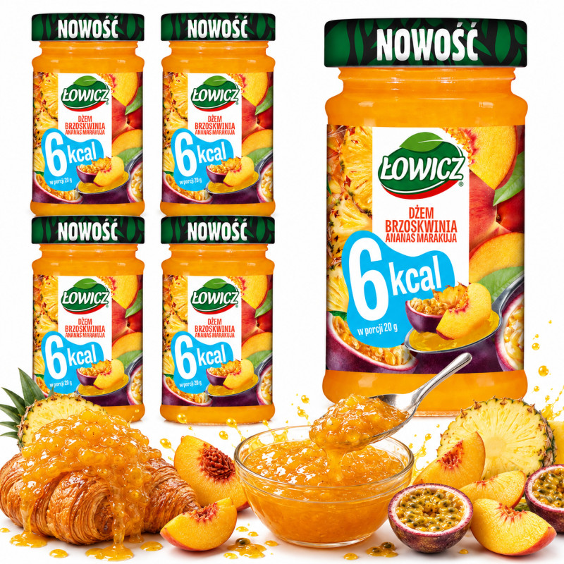 Łowicz DŻEM 6KCAL BRZOSKWINIA ANANAS MARAKUJA bez dodatku cukru 200G x5 1KG
