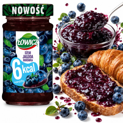 Łowicz DŻEM 6KCAL JAGODOWO BORÓWKOWY 200G bez dodatku cukru